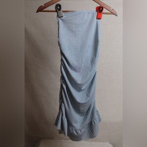 Edikted Blue and White Striped Ruched Midi Skirt